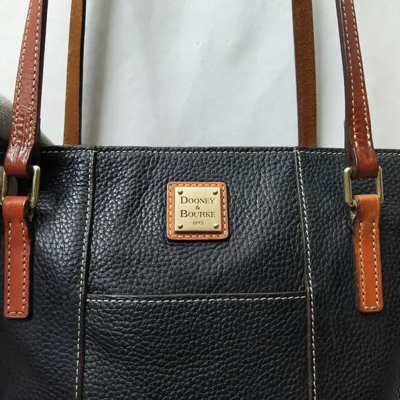 Dooney & Bourke Lexington Black Pebbled Leather Double Handle Zipper Tote Bag - Picture 4 of 16